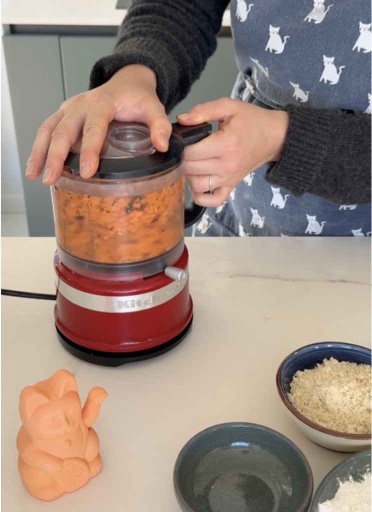 Blend carrots with dates and tahini.
